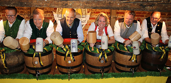 Die Münchner Brauereichefs bei der Wiesn Bierprobe 2017: Martin Leihard, Andreas Steinfatt, Michael Möller, Katrin Schilz,  Jan Huff, Bernhard Klier (©Foto. Martin Schmitz)